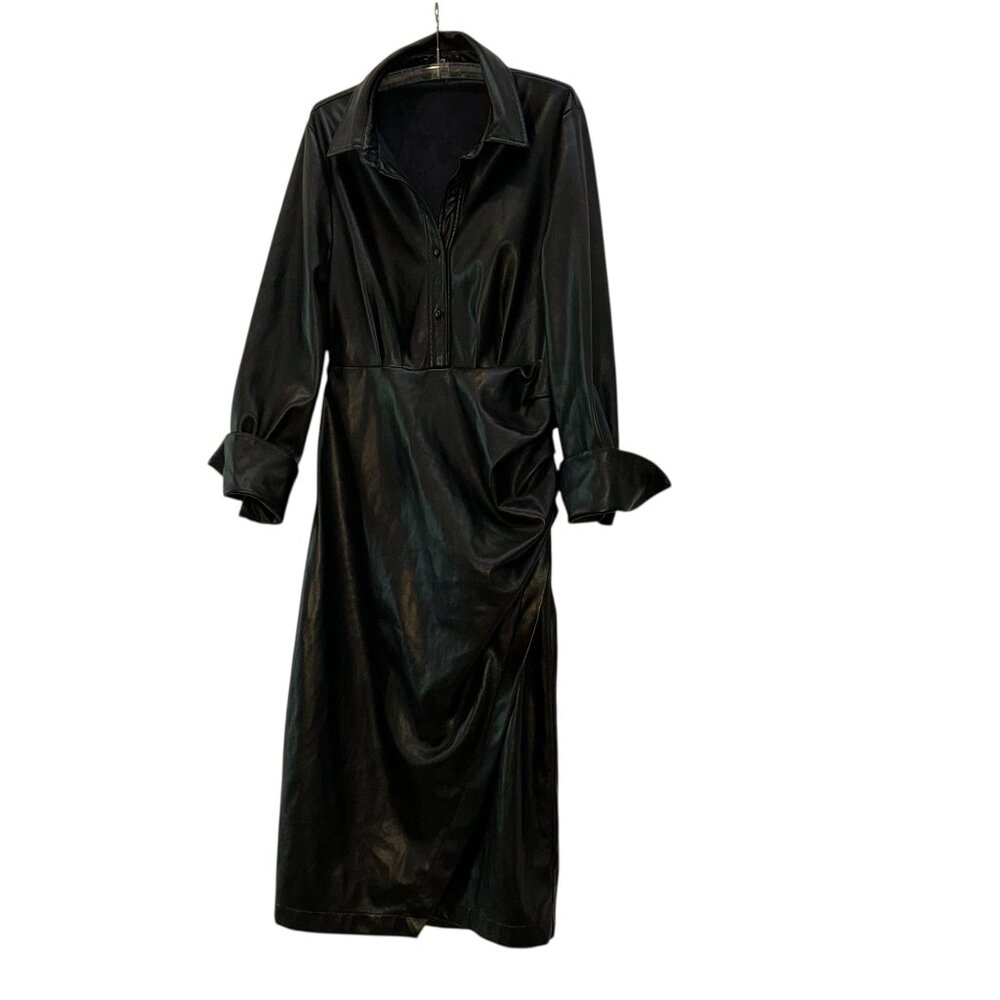 7 for All Mankind black faux leather faux wrap skirt shirt dress M